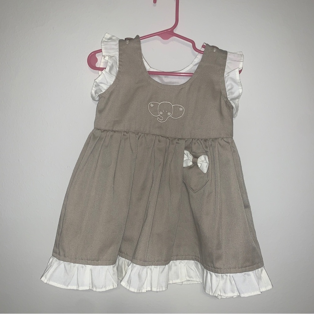 ShoobDoo Baby Girl Dress Embroidered Ruffles Bow Size 12-18 Months Cotton